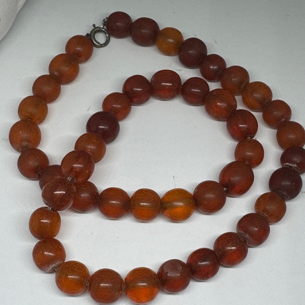 Vintage Amber Round Beads Necklace Sterling Clasp